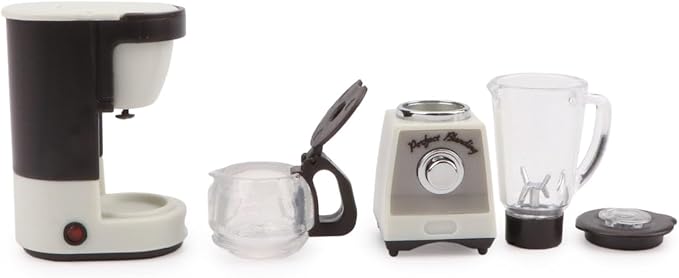 Dollhouse 1/12 Miniture Coffee Maker & Juicer Set 2Pcs Doll House Kitchen Appliances Furniture Plastic Model Coffee Pot Blender Accessories (White)