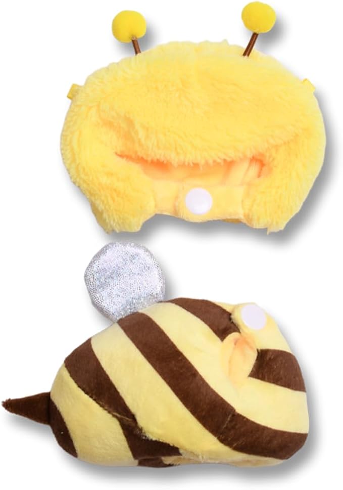 Cute Bumblebee Doll Clothes for 17cm Plush Pendants - Yellow Striped 2-Piece Outfit with Sparkly Wings & Antennae, Animal Costume Compatible with Vinyl Face Art Toys (No Doll)(Style P)