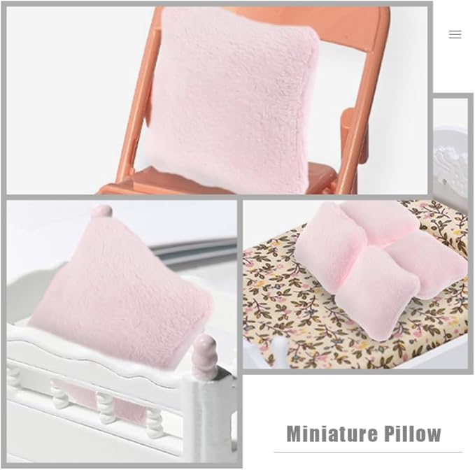Vaguelly 4pcs Dollhouse Pillow Accessories Miniature Throw Pillows, Armchair, Bedding Set in Pink Flannel