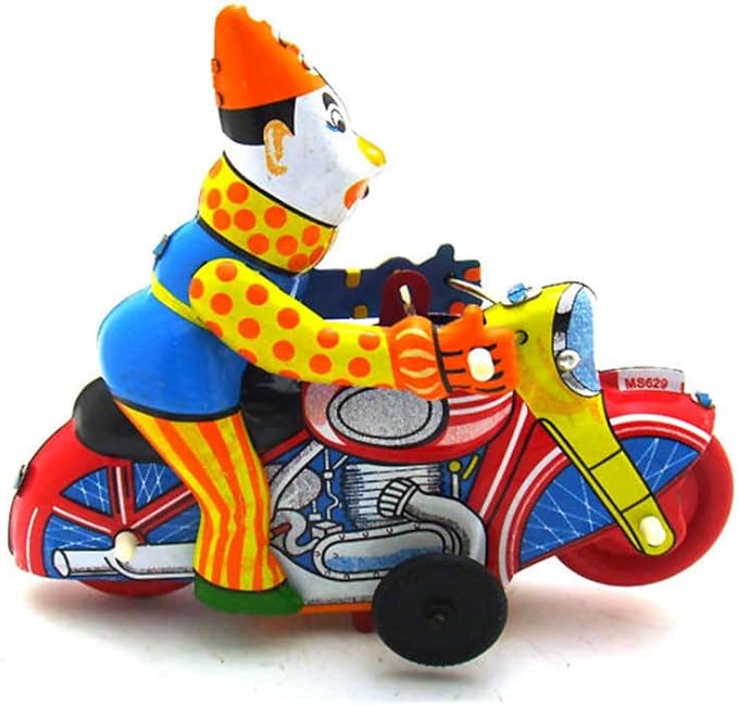 Charmgle Retro Wind-up Clown Riding Motorcycle Model Toy Spring Tinplate Figurine Toys Xmas Plaything Gifts Home Ornament