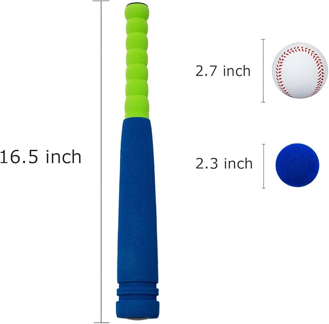 CeleMoon Soft Foam Kids Baseball Bat Toy Set with 3 Balls, 16.5 Inch [Mini Size] for Toddlers Ages 3+, Indoor Outdoor Sport TBall Playing Game, Blue