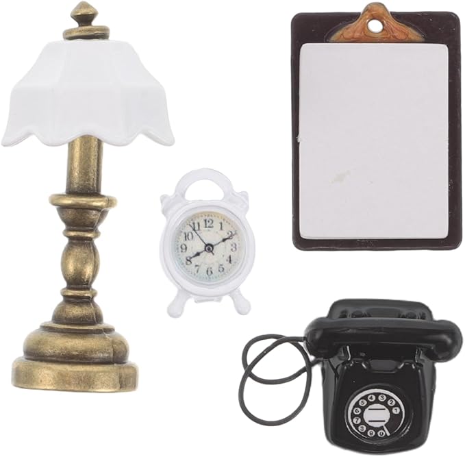 TOYANDONA Dollhouse Miniature Phone Lamp Book Alarm Clock LED Miniature Lighting for Dolls House Decor, Mini Accent Lighting Accessories Doll House Accessories and Furniture