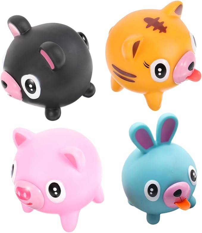 4pcs Interactive Screaming Animal Stress Balls for Tongue Out Squeaky Sensory Squeeze Portable Funny Sound Decompression Party Favors for Boys