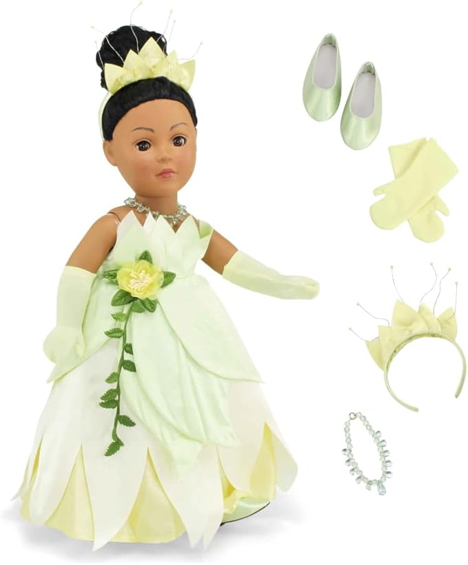 Emily Rose 18 Inch Doll Clothes 5-PC Princess Gown Halloween Costume Dress and Accessories Set with Crown, Necklace, Gloves and Matching Shoes | Doll NOT Included | USA Business