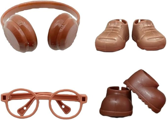 17cm Doll Accessory - 4pcs 17cm Doll Miniature Headphones Acrylic Material, Suitable for Photography and Display | Suitable for 6.7in(4SET Brown)