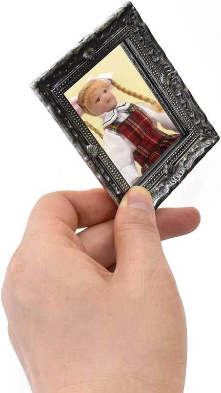 iLAND Mini Mirrors, Dollhouse Accessories on 1:12 Scale, Framed Glass Miniature Mirror (Dark Silver 4pcs)