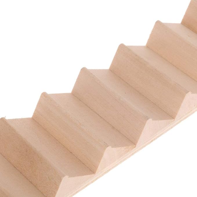 Miniature Stairs 1:12 Scale Dollhouse Furniture Wooden Handrail DIY Unpainted Staircase Dollhouse Accessories Pre-Assembled Steps Model (No-Handrail)