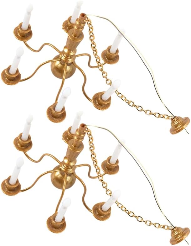 DOITOOL 2Pcs Mini Ceiling Lamp Model Tiny Luminous Hanging Chandelier for Dollhouse DIY Accessories 5.31X2.95X2.95 Inch Miniature Lighting for Doll House Decoration