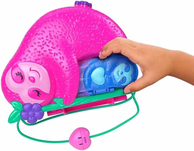 Polly Pocket Playset & Travel Toy with 2 Micro Dolls & 12 Accessories, Animal Toy, Sloth 2-in-1 Purse Compact