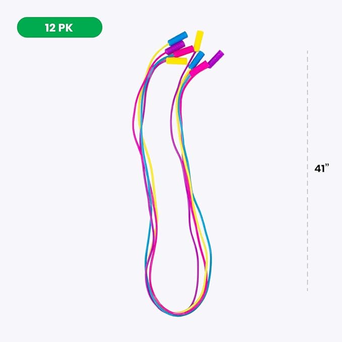 Boley Kids Jump Rope Set - 12 Pack, 7ft Durable Skipping Ropes with Non-Slip Handles for Boys & Girls, Fun Outdoor Activity, Assorted Vibrant Colors, Child-Safe Exercise Equipment