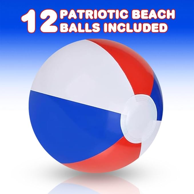 ArtCreativity 8" Patriotic Beach Balls for Kids (Pack of 12) Inflatable Summer Toys for Boys and Girls, Decorations for Hawaiian, July 4th Pool Party Favors