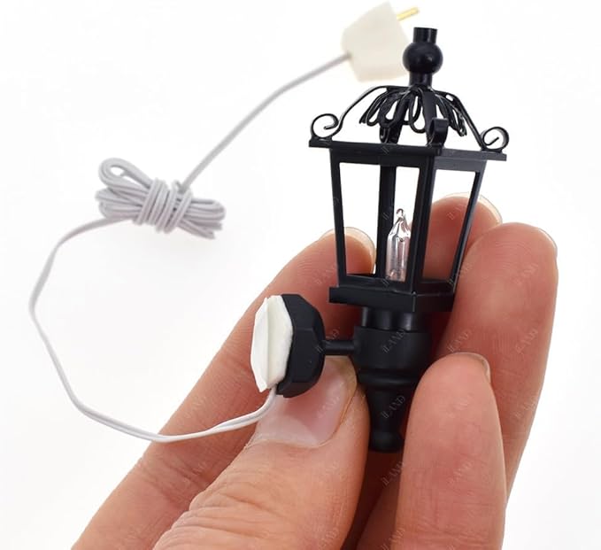 iLAND 1/12 Scale Accessories of Dollhouse Lights, Classic Miniature Lamp for Dollhouse Decoration, Exquisite Metal Black Wall Light w/Plug