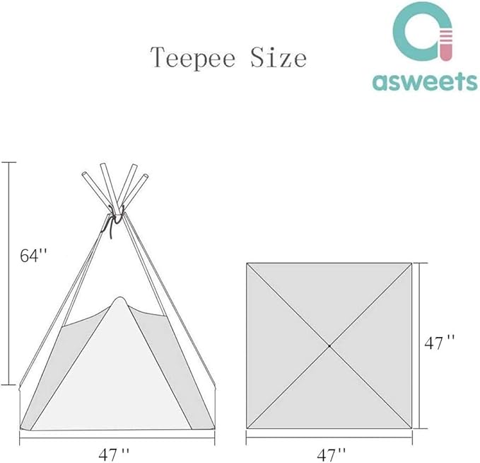 Asweets Kids Teepee Tent, Children Play Tent, Indoor Outdoor Cotton Play Tent for Girls & Boys Kids (White Lace Tent) (Pack of 2)