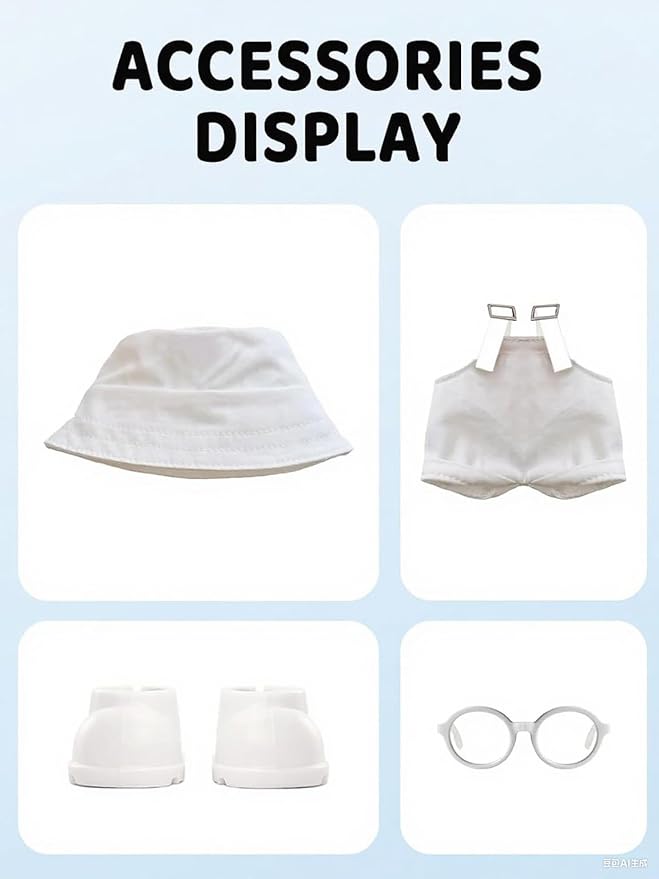 2PCS Doll Clothes Set for LABUBU 17cm Doll – Stylish Outfit with 2 Hat, 2 Overalls, 2 Shoes & 2 Glasses of Clothes Designer, Cute Clothes for Dress up Unique Style (Black+White) (Doll Not Included)