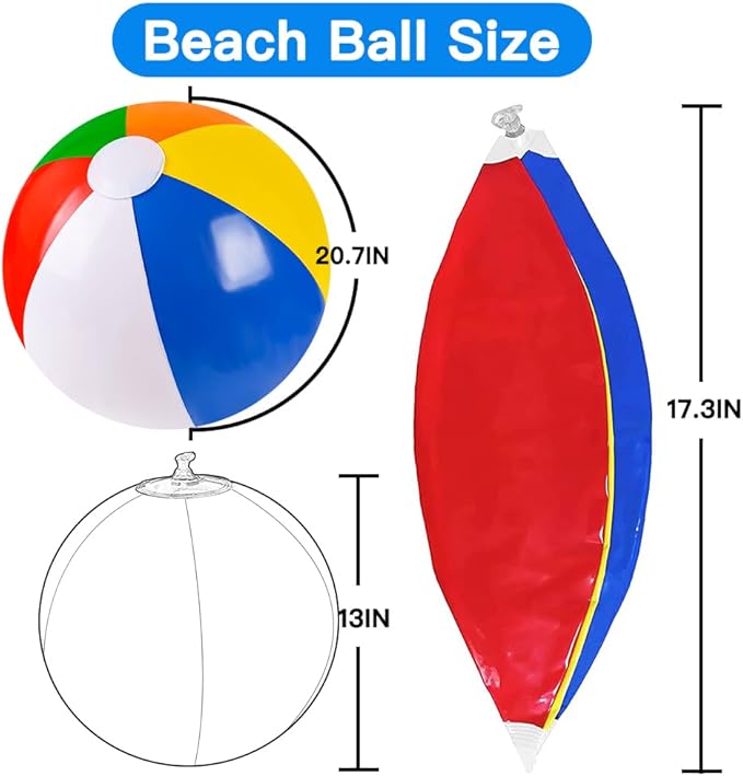 4 Pack 20" Summer Inflatable Big Beach Balls Rainbow Swimming Pool Water Games Toys for Kids Summer Party Supplies Decorations