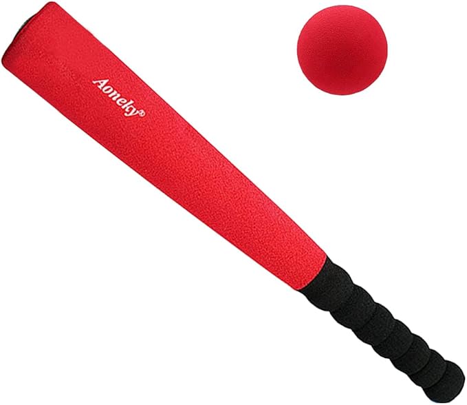 Aoneky Foam Baseball Bat and Ball Set for Toddlers, Soft T Ball Toy for Kids Age 1 2 3 4, Mini Safe Indoor Outdoor Beginner Tball Set with Tee, 16.5 Inch Lightweight Bat for Boys Girls