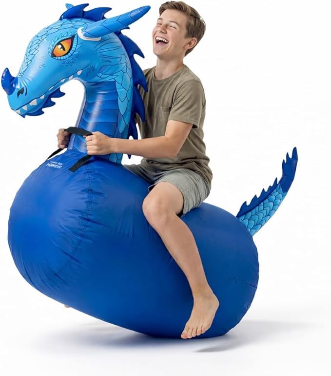 Waddle Hip Hoppers Large Bouncy Hopper Inflatable Hopping Animal Bouncer, Supports Up to 250 Pounds, Ages 5 and Up (Blue Dragon)