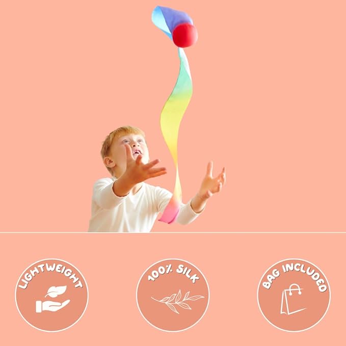 Sarah's Silks - Skytail - Waldorf Toys for Kids, 35" Long, Safe for Outdoor and Indoor Use - Rainbow Comet