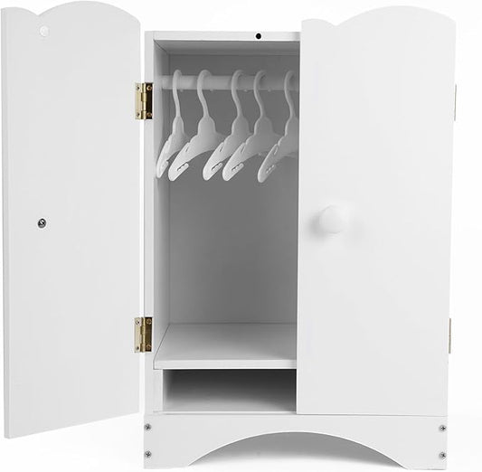 Wooden Baby Dolls Closet with 10 Hangers & Shelf, 12-16 Inch Doll Wardrobe for Baby Doll Clothes Storage, Magnetic Closure & Easy Assembly, Baby Doll Accessories Furniture