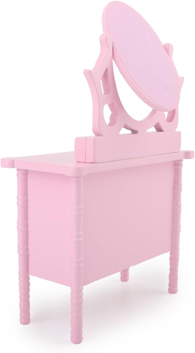 Miniature Dollhouse Vanity Table 1 12 Furniture Makeup Dressing Table with Mirror and 4 Drawers Mini House Accessories Bedroom Living Room Scene Decoration (Pink)
