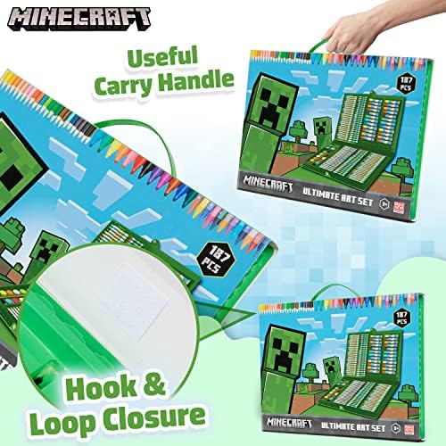 Minecraft Colored Pencils Art Supplies Kids Set Coloring Painting Kit Girls Drawing Pencils Supplies Travel Case with Crayons Arts and Crafts for Kids 4-12