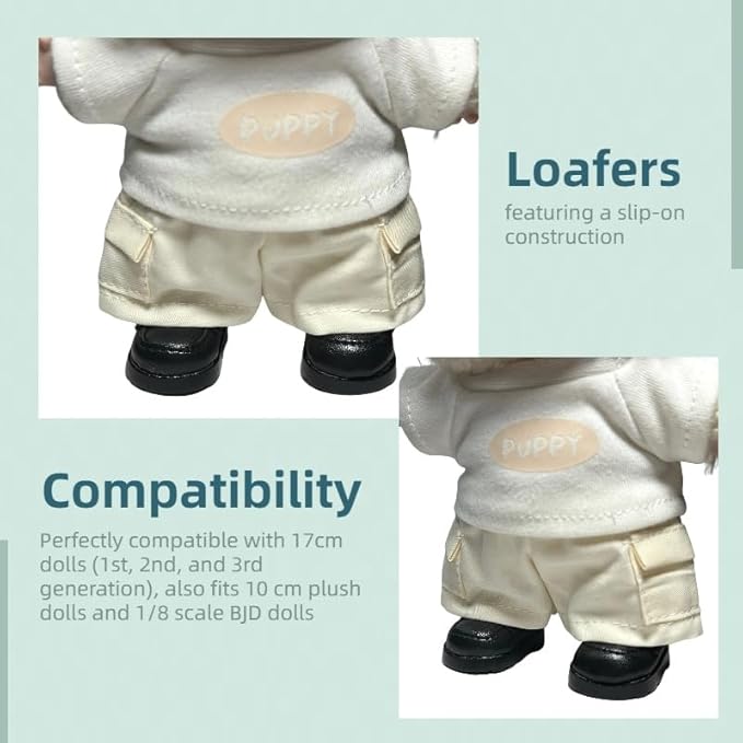 Premium Doll Shoes for Lububu, 15cm 17cm Dolls Accessories, Mini Leather Shoes Fashion Dress Up Doll Shoes Replacement (1, Loafer - Black)
