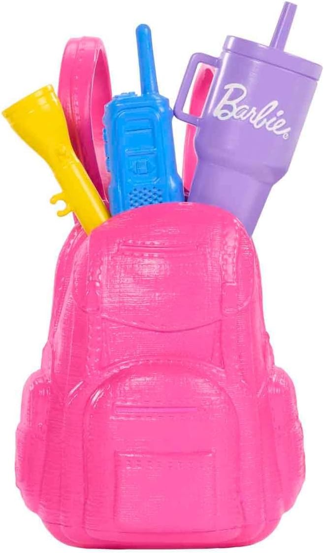 Barbie “Malibu” Outdoor Adventures Fashion Doll Wearing Adventure Outfit, with 10+ Camping-Themed Accessories Including Pet Puppy