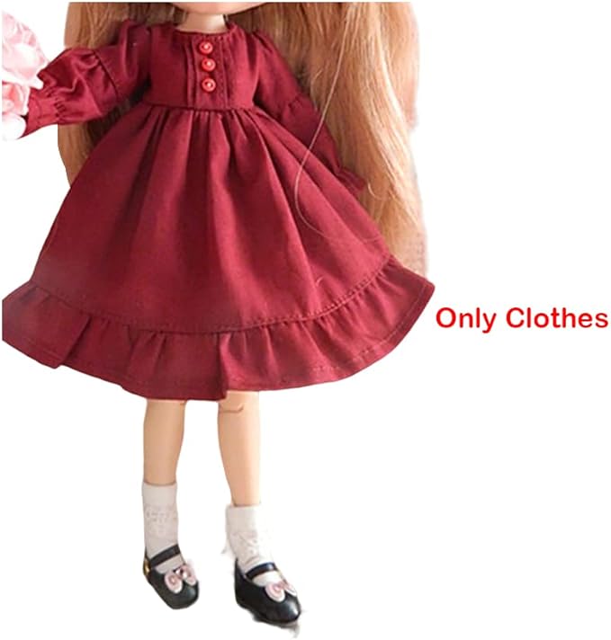 Doll Clothing Fashion Dress for Blyth,Ob24,Licca,Azone BJD Doll Clothes Toys Accessories Gifts (Wine red) (Only Clothes)