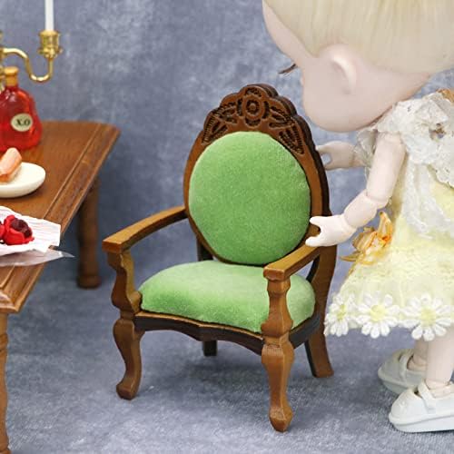 Dollhouse Chair Miniature Furniture Retro Vintage Chair Wooden Accessories 1:12 Chairs Upholstered Victorian Carved Armchair for Christmas Decoration Ornament (B)