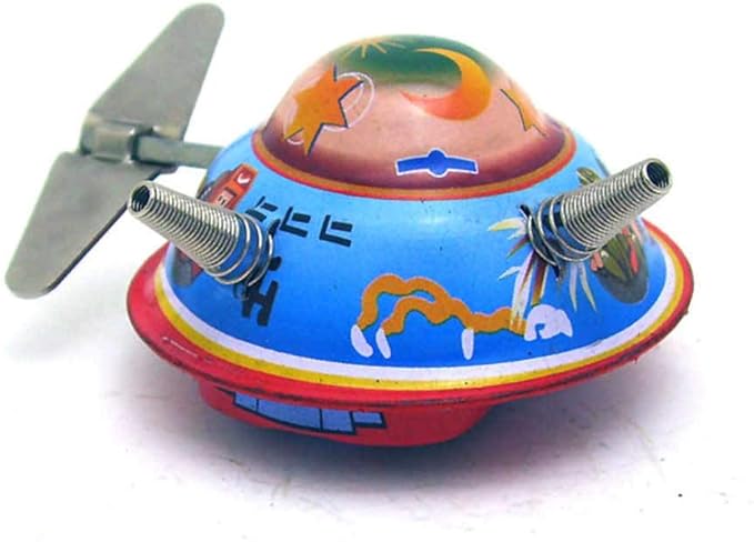 Charmgle Mini Spaceship Classic Tin Toy Wind-up Toys Clockwork Spacecraft Playthings Adult Collection Xmas Gifts Bar Home Decoration 3 Pack