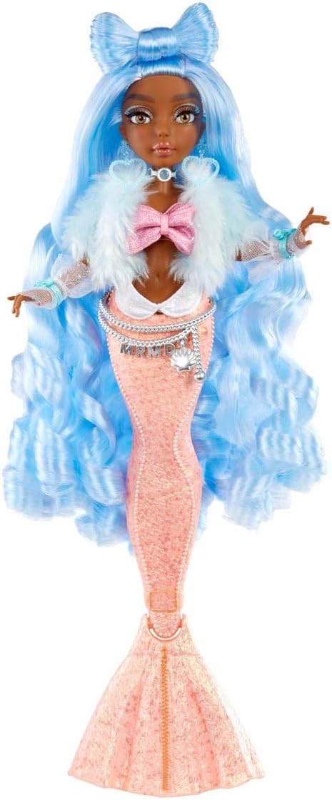 MERMAZE MERMAIDZ Color Change Shellnelle Mermaid Fashion Doll with Designer Outfit & Accessories, Stylish Hair & Sculpted Tail, Poseable, Multicolor, 580829