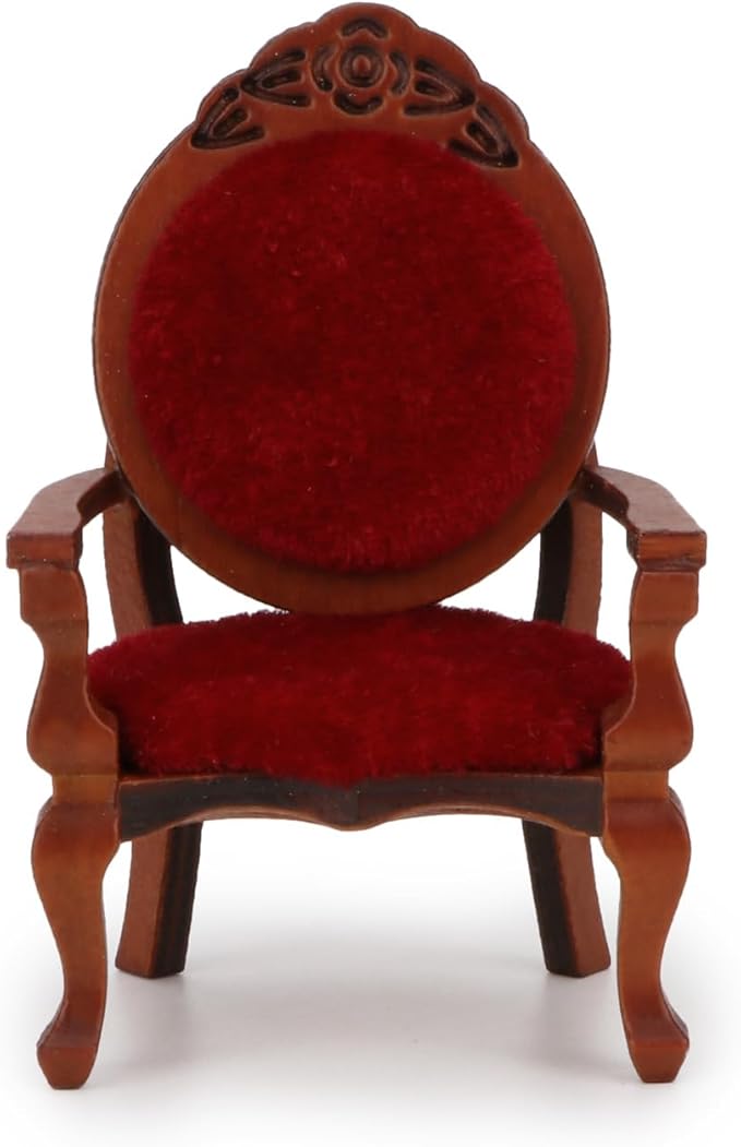 Dollhouse Chair Miniature Furniture Retro Vintage Chair Wooden Accessories 1:12 Chairs Upholstered Victorian Carved Armchair for Christmas Decoration Ornament (C)