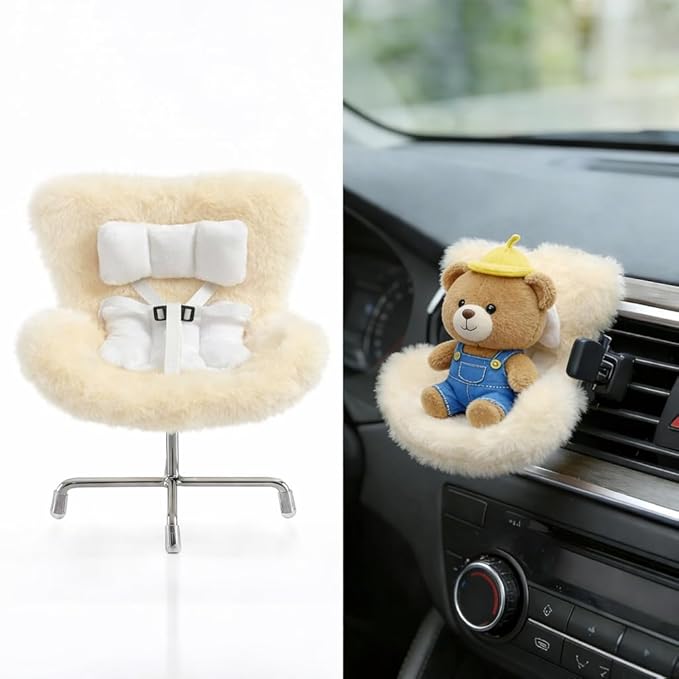 Ezcora Accessories for 10-17cm Dolls, Doll Car Seat with Clip onto Car Air Vent, Includes Seat Leg for Desktop Display (Beige)