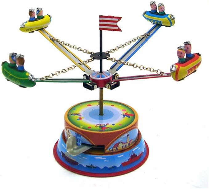 Charmgle Funny Wind-Up Rotating Spaceship Game Tin Toys Amusement Park Theme Novelty Christmas Party Favors