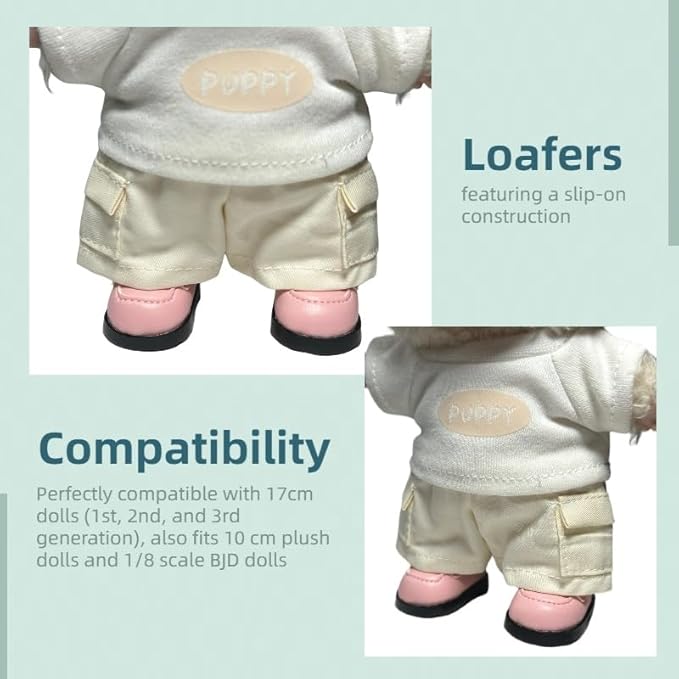 Premium Doll Shoes for Lububu, 15cm 17cm Dolls Accessories, Mini Leather Shoes Fashion Dress Up Doll Shoes Replacement (1, Loafer - Pink)