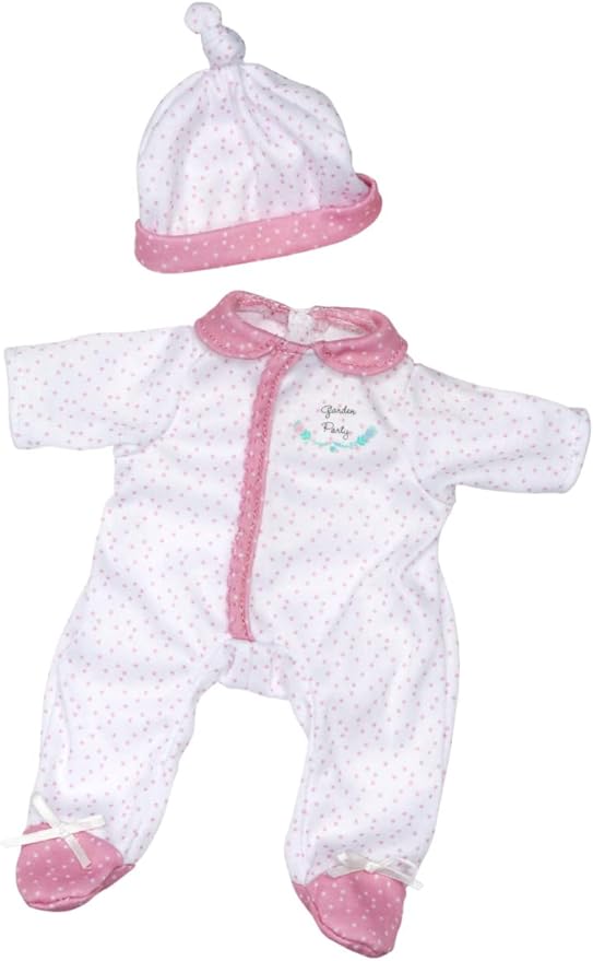JC Toys | Berenguer Boutique | La Baby Doll Outfit | 2 Piece White and Pink Onesie|Washable| Ages 2+ | Fits Dolls 9"- 12"