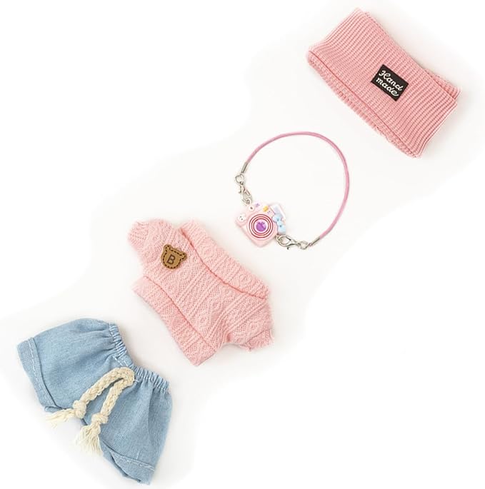 Clothes for Lububu 17cm Dolls(NO Doll) for Lububu Doll Outfits with Accessories Suit for Lububu Cute Stylish Dress Up Set Easter Gifts Pink