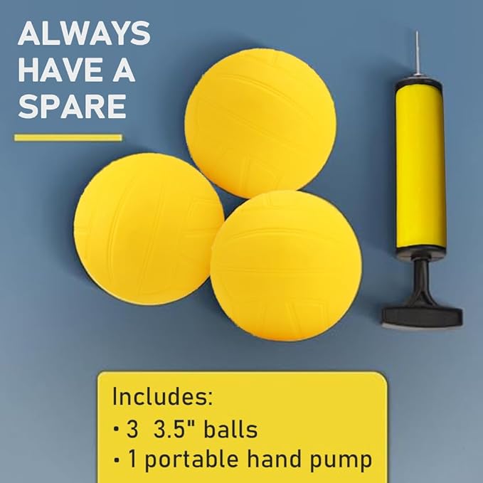 Spike Replacement Game Balls 3-Pack with Pump Compatible with Spike Standard Game Set and Other Round Net Game | Lawn Beach Volleyball | Strong Bounce Ball (3.5inch)