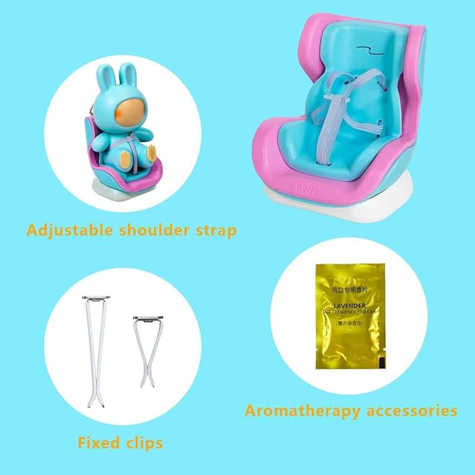 Doll Car Seat for 6-7 Inch Dolls with Elastic Strap & Magnetic Base - Vent Clip Mount and Desk Stand, for Blind Box Collectors