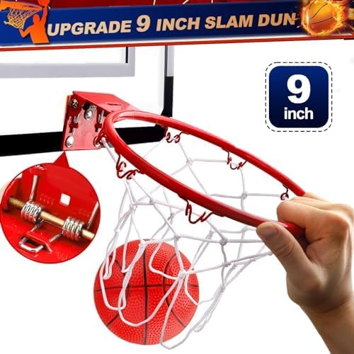 Larger 17" x 12" Indoor Basketball Hoop With 9" Boost Dunk Rim for Kids Adults, Over The Door Hoop 4 Balls, Wall Mount Hoops for Yard Outdoor Shatterproof Backboard- Stocking Stuffer Gift for Boy Teen
