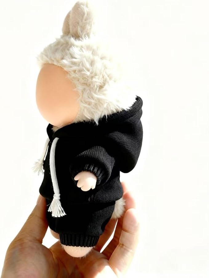 Hoodies Clothes for LABUBU 17cm Doll (NO Doll), Casual Style Costumes for LABUBU Dress up Unique Style, Cute and Premium Dolls Outfit Accessories for LABUBU (Black Sweatshirt)
