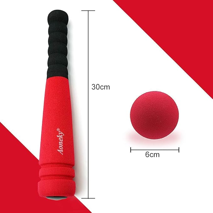 Aoneky Soft Foam Baseball Bat and Ball Set for Toddlers 1-3, 11.8 Inch All-Foam Safety T Ball Toy for Indoor Outdoor Play, Lightweight Mini Bat with Easy Grip (Red)