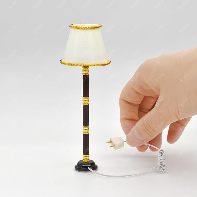 iLAND 1/12 Scale Accessories of Dollhouse Lights, Classic Miniature Lamp w/Plug for Dollhouse Decoration, Neoclassical Mini Flooring Lamp