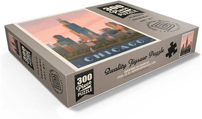 MyPuzzle Chicago Skyline: Lake Michigan, Vintage Poster - Premium 300 Piece Jigsaw Puzzle for Adults