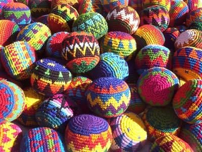 Funny Guy Mugs Multicolored Crochet Assorted Geometric Pattern Hacky Ball, Foot Bag Kick Sack, Indoor and Outdoor Toys for Kids and Adults, Set of 3