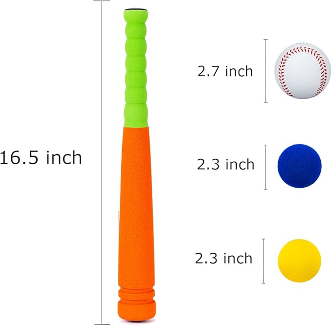 CeleMoon 16.5 Inch [Mini Size] Soft Kids Foam Baseball Bat Toy Set with 6 Balls, for Toddler Age 3 Years Old Indoor Outdoor Sport T Ball Playing Game, Orange