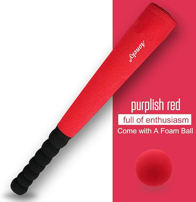 Aoneky Foam Baseball Bat and Ball Set for Toddlers, Soft T Ball Toy for Kids Age 1 2 3 4, Mini Safe Indoor Outdoor Beginner Tball Set with Tee, 16.5 Inch Lightweight Bat for Boys Girls