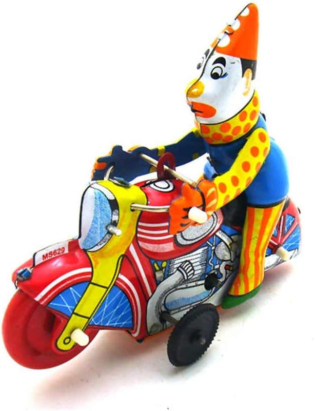 Charmgle Retro Wind-up Clown Riding Motorcycle Model Toy Spring Tinplate Figurine Toys Xmas Plaything Gifts Home Ornament