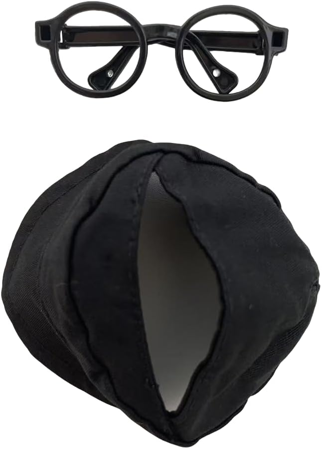 for Labubu Doll Accessories Set, 4 Colors Options Camouflage Bucket Hat and Black Sunglasses Frame(no Lenses) Casual Cap (Black)