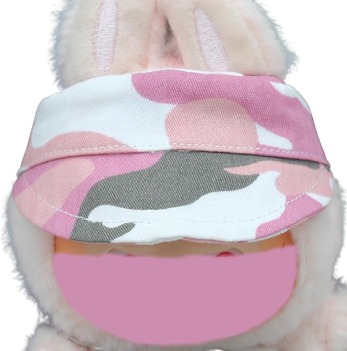 for Labubu Doll Accessories Set, 4 Colors Options Camouflage Bucket Hat and Black Sunglasses Frame(no Lenses) Casual Cap (Camouflage Pink)